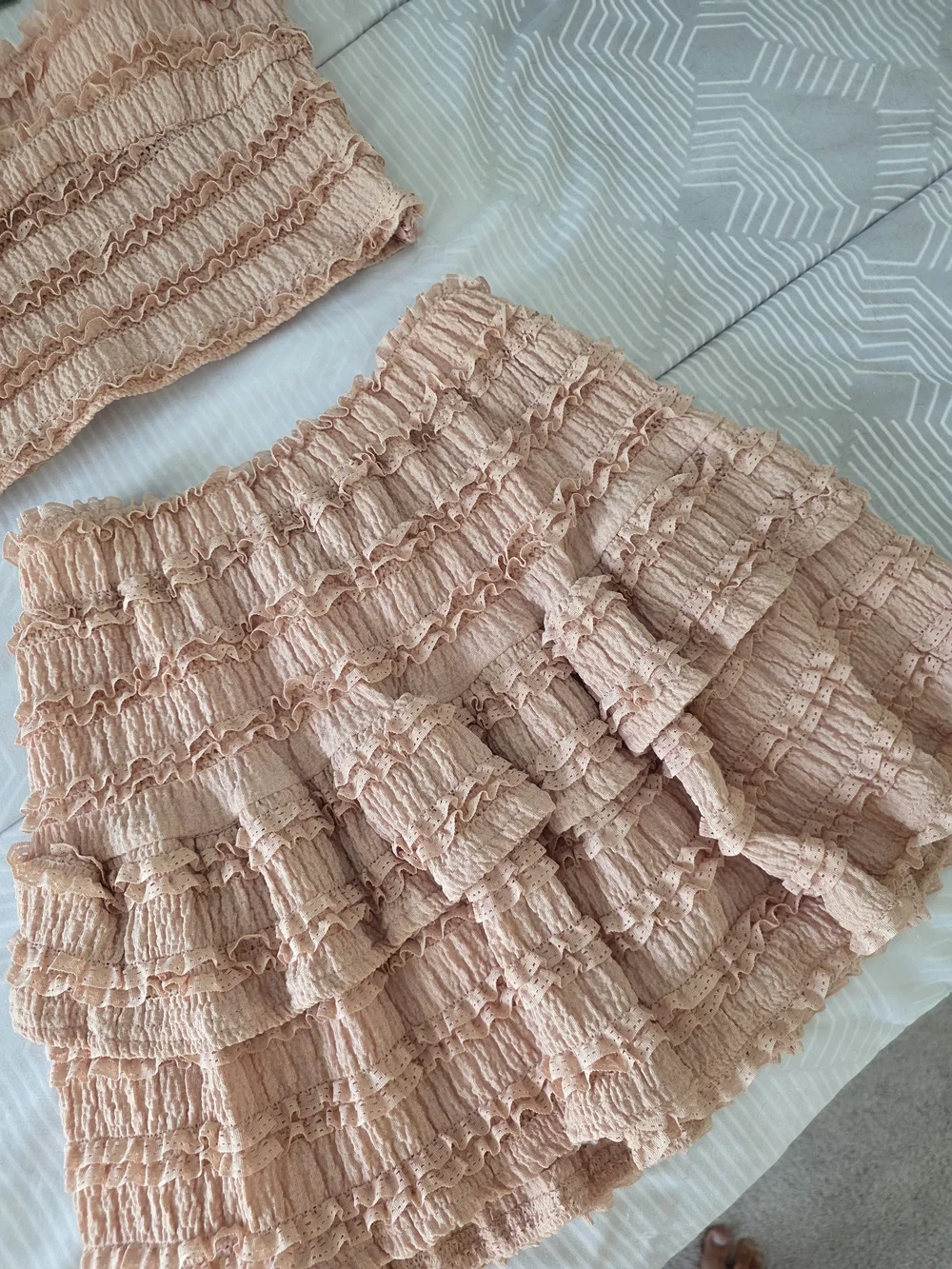 NWT Ruffled Tiered Top Skirt Set - Blush Pink Size S Coquette